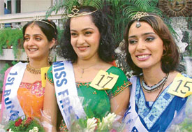 Winners of Ms Fresher contest held at Guru Nanak Khalsa College for Women in Ludhiana on Friday