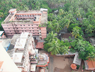 An aerial view of Ammas Ashram.