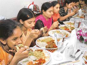 Bal Niketan children enjoy Chinese food at the re-launch of “Yangtse” at Hotel Shivalikview in Sector 17, Chandigarh
