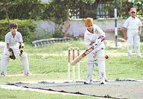Arjit of St Johns School in the First Lukesh Thakur Memorial (u-10) Cricket Tournament played in Chandigarh