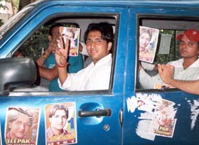 NSUI candidate for joint secretarys post in DUSU Deepak Chaudhary campaigning in Delhi University in the Capital