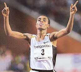 Kenenisa Bekele of Ethiopia celebrates after breaking the world record in the mens 10,000 metres race during the Brussels Golden League athletics meet at the King Baudouin stadium in Brussels on Friday. Bekele clocked 26 minutes 17.53 seconds.
