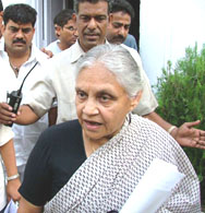Chief Minister Sheila Dikshit coming out of a press conference in the Capital on Sunday.