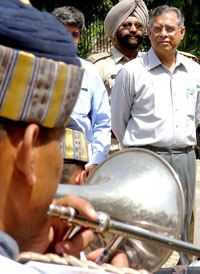 Railway Board Chairman J.P.Batra inspecting the Railway Band in the Capital on Sunday. 