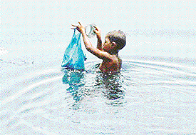 A child tries to find something to sell in Budha Nala in Ludhiana. 