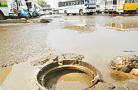 An open manhole at the Ludhiana bus stand poses threat to passers-by.