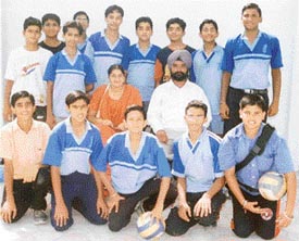 Members of the BVM Senior Secondary School, Kitchlu Nagar team who won the u-17 title in the Ludhiana Schools PAU Zone Volleyball Tournament held on KVM School campus on Tuesday
