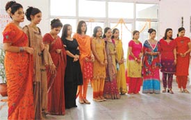 Students of MA-I Hindi and History, being given a warm welcome at DD Jain College here on Tuesday