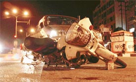 A car hit the Police Control Room motor cycle near Bhaibala Chowk in Ludhiana on Monday night