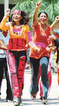 Activists of the NSUI, Government College for Girls, Sector 42, on the last day of canvassing in Chandigarh