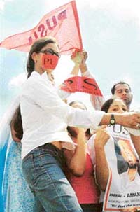 Party banners fly high during the campaign for elections to the Panjab University Campus Students Council in Chandigarh
