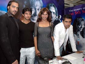 Manish Wadhwa, Ajinkya Deo, Kuljeet Randhawa and Amit Sadh pose for photographers at a press meet on a forthcoming serial on Sahara
