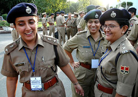 Young women Superintendents of Police come out of Vigyan Bhavan after a day-long national conference of SPs addressed by Prime Minister Manmohan Singh and Home Minister Shivraj Patil in New Delhi on Thursday