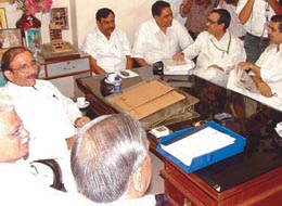 Congress MPs, CWC members and other leaders at the Delhi Pradesh Congress Committee meeting in the Capital on Friday.