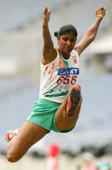 Soma Biswas competes in the long jump event of womens heptathlon at the Asian Athletics Championships in Incheon, South Korea, on Friday