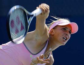 Czech Republics Nicole Vaidisova serves to Croatias Ivana Lisjak during their third-round match at the US Open in New York on Friday