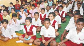 Inmates of Bal Niketan, Panchkula, and Ram Ashram, Bhurewala, attend an interactive session at Bal Niketan, Sector-2, Panchkula, on Sunday.