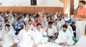 National joint secretary of Bhartiya Valmiki Dharam Samaj Lakshman Dravid addresses a meeting of district committee in Ludhiana on Sunday