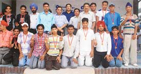 The players of Everest Public School who won the overall trophy in the Ludhiana District Throwball Championship held 