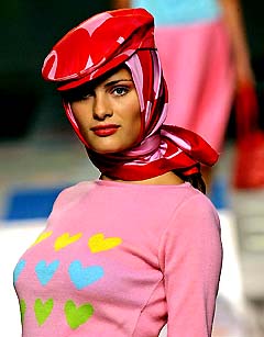 A model presents a creation by Agatha Ruiz de la Prada as part of their spring-summer 2006 collection