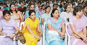 A section of teachers at a function to mark Teachers Day at Dev Samaj College, Sector-36, in Chandigarh