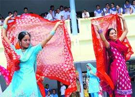 Girls perform giddha at a cultural programme on the occasion of Teachers Day at Budha Dal Public School in Patiala