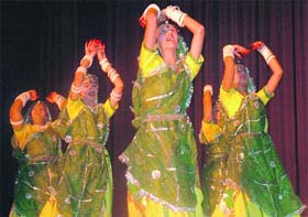 Students of DAV, School, Sector 15, Chandigarh, present a cultural programme on the occasion of Teachers Day at Tagore Theatre
