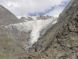 Tino glacier that has receded by 2 km from the Bhaga river in the Lahaul valley.