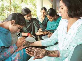 A mehndi competition in progress at the District Institute of Education and Training, Sector 7, Panchkula