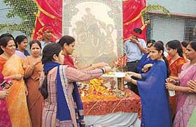 Teachers of Blue Bird High School, Sector-16, Panchkula, celebrate Ganesha Chaturthi on the school premises