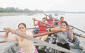 Cadets from the Amritsar Naval NCC Unit at a watermanship training camp at Sukhna Lake in Chandigarh on Wednesday.