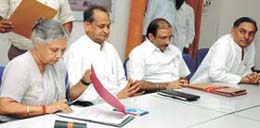 Chief Minister Sheila Dikshit, Ashok Gehlot, Ram Babu Sharma and Janardan Diwedi at the AICC Coordination Committee meeting in the Capital