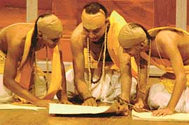 A scene from a play Anveshak, which was staged at the fifth National Drama Festival at Tagore Theatre in Chandigarh