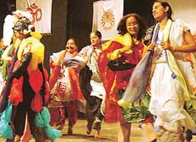 Students of MCM College, Sector 36, Chandigarh, present a cultural programme on the college premises on Saturday.