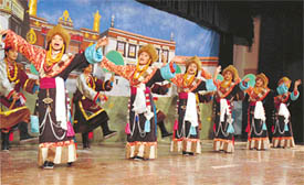 Tibetan artistes perform traditional dance during a cultural show held at Guru Nanak Bhavan in Ludhiana