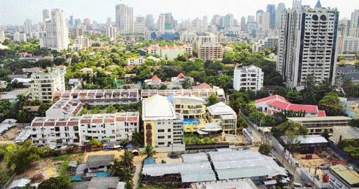 An aerial view of Bangkok city from the top floor of a hotel
