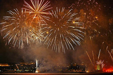 Fireworks by French team Fetes et Feux light up the sky next to Belem tower in Lisbon on Sunday as part of Lisbon's World Fireworks contest