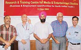 Staff members of the ITFT during the launch of the Research and Training Centre for Media and Entertainment Studies in Chandigarh on Tuesday
