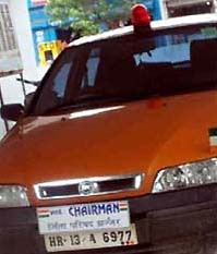 The car of the vice-chairman of the Zila Parishad, Mr Krishan Ahlawat, with a red light on top