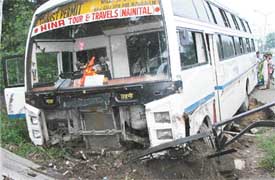 The bus which crushed two persons to death at Sherpur Chowk in Ludhiana 