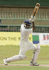 Sri Lankas Mahela Jayawardene plays a shot during the second days play of the first Test against Bangladesh in Colombo on Tuesday