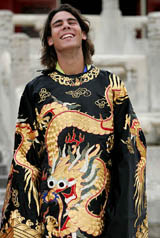 Spains Rafael Nadal poses in Chinese royal attire at the Imperial Ancestral Temple in Beijing