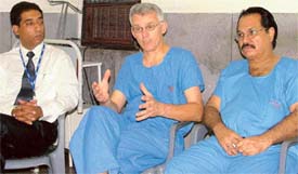 Dr Kelly Vince, Associate Professor, Department of Orthopaedics, University of South California , flanked by Dr M. Yamin and Dr J.L. Bassi at the DMCH