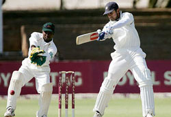 Indias Rahul Dravid cuts a delivery during the second days play of the first Test against Zimbabwe in Bulawayo on Wednesday