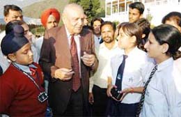 A group of 292 students and teachers from seven states, including Jammu and Kashmir and Punjab, who are on a visit to the valley, call on the Governor, Lieut-Gen S.K. Sinha (retd), at his residence in Srinagar