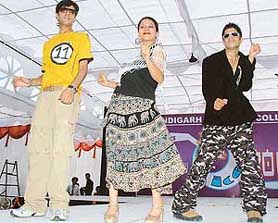 Students of Chandigarh Engineering College perform during a freshers party on their college campus in Landran, near Mohali, on Friday.