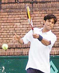 Sunil Kumar Sipaeya. former Davis Cup player, during an exhibition match at the Sector 10 Tennis Stadium 