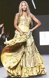 Supermodel Naomi Campbell walks the ramp at Fashion Relief, a fashion show, in New York
