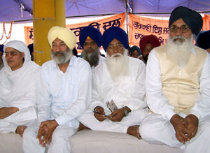 SAD chief Parkash Singh Badal and SGPC president Bibi Jagir Kaur at the partys conference at Guru Ki Dhab on Saturday.