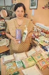 Neeru Bhatia displays organic food stocked in her outlet in Sector 22
